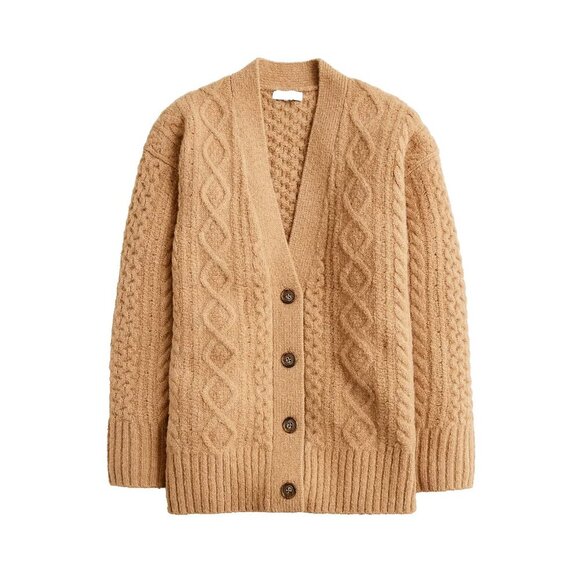 NWT Cable-knit Stretch Cardigan in Heather Acorn Oversized - Main Image
